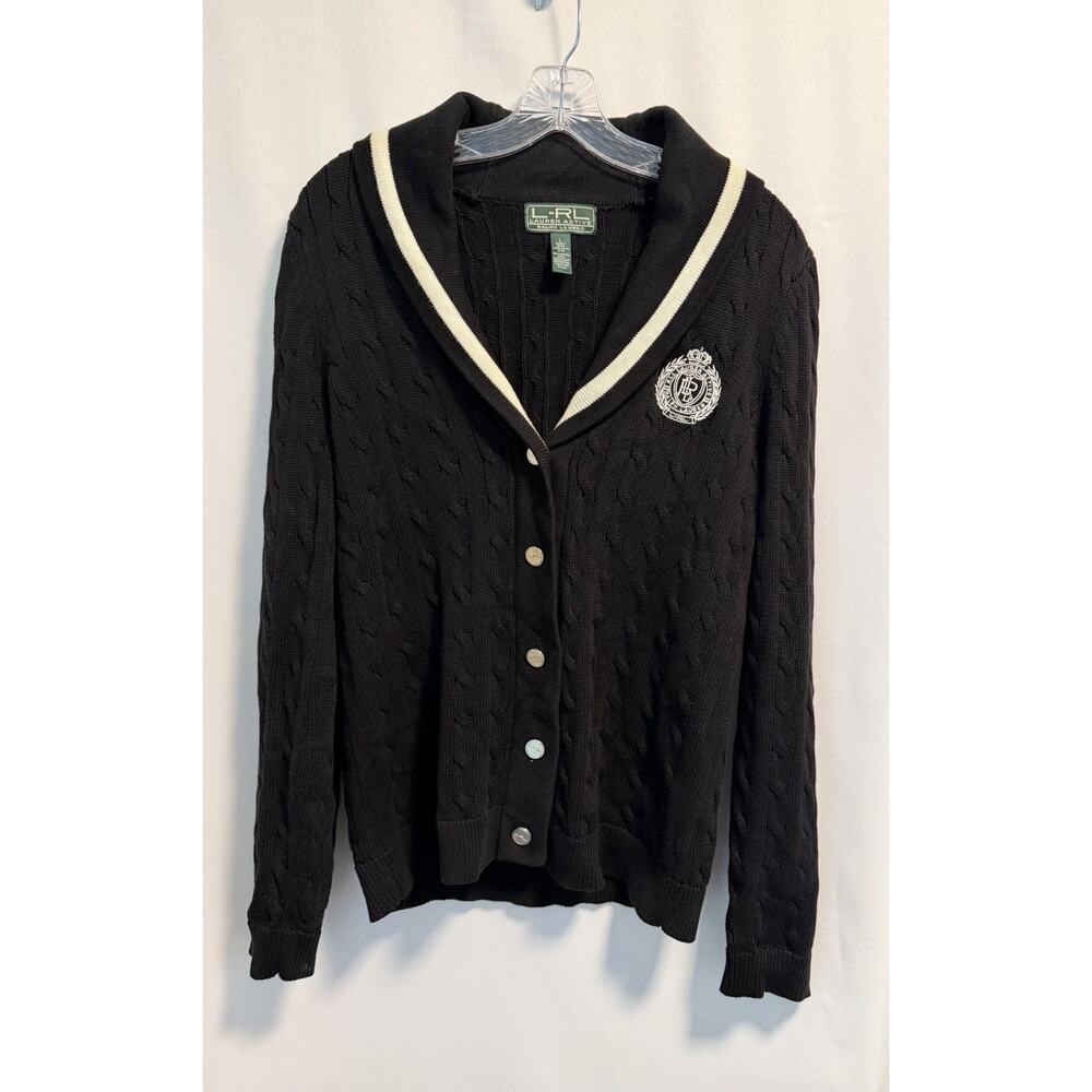 Lauren Ralph Lauren | Womens Academia Monogram Cable Sweater Black -Size Large